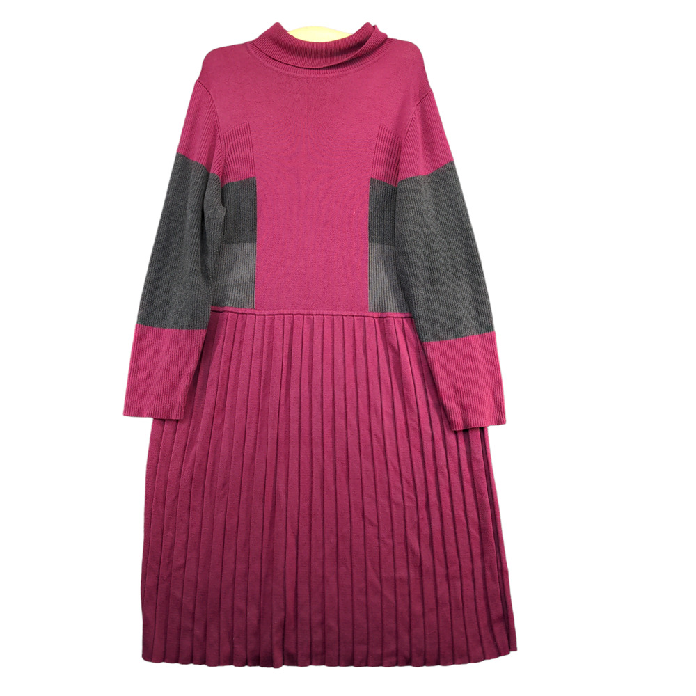 Adrianna Papell Women's Sweater Dress Red Burgundy Gray Size 3X Pullover